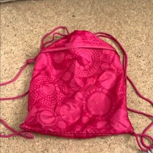 pink polka dot cinch bag